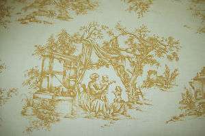 french country toile gold designer curtain fabric  