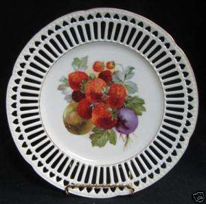   GERMAN RETICULATED STRAWBERRY & FRUIT PLATE with Gold Trim  