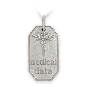  Large 14 Karat White Gold Engravable Medical Data Pendant 