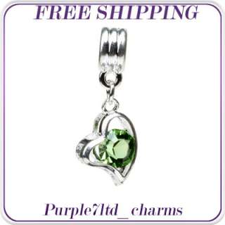 1pc silver crystal heart pendant for European bracelet beads charm 