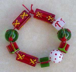   Christmas Square Cube Present White Green Red Ornament Beads  