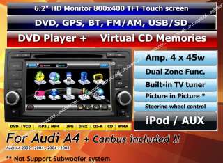   a4 dvd gps bluetooth 6 cds memory ipod tv dual zone 