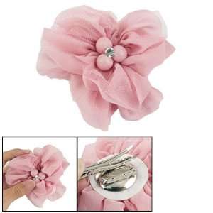   Light Pink Nylon Flower Hair Clip Safty Pin Corsage Brooch Jewelry