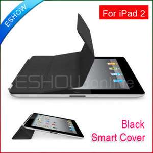 New Black Slim Leather Smart Cover Case For iPad 2  