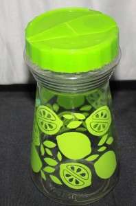   Decorated Decanter Pitcher Juice Fridge Jar w/Green Plastic Lid  