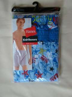 Pack 3 Hanes Boys 100% Cotton Blue Knit Boxers Underwear XL  