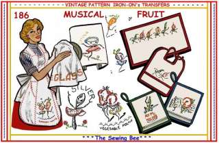 186 Musical Vegies embroidery transfer IRON ON  