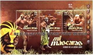 MEXICO STAMP 2011 mini/SHEET MIL MASCARAS WRESTLER ICON ICONOS DE LA 