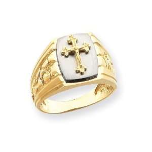  14k Gold Two Tone Cross on Top Mens Ring Jewelry