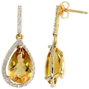   Earrings w/ Brilliant Cut Diamonds & Pear Cut (12x8mm) Citrine Stone