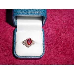  Sterling Silver Marcasite & Red Ice Ring 