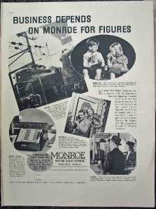 1937 MONORE CALCULATING MACHINE PRINT AD  