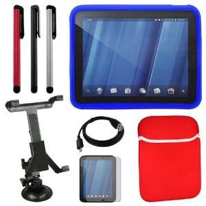 : Premuim Red/Silver Trim Sleeve Case+HP Touch Pad Tablet LCD Screen 