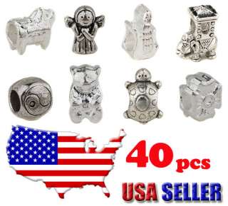 40 Antique Silver Plated Beads Charms Alloy Beads Set  