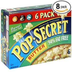 Pop Secret Popcorn, 94% Fat Free Butter, 6 Count Packages (Pack of 8)