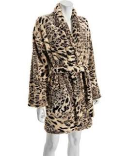 Aegean Apparel tan leopard plush belted short robe   