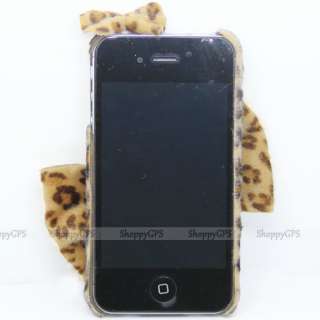 Leopard Flocked Bowtie Case Cover For Apple iPhone 4S 4G 4 With Anti 