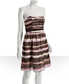 Campaigne brown fade striped cotton silk Emilia strapless dress 