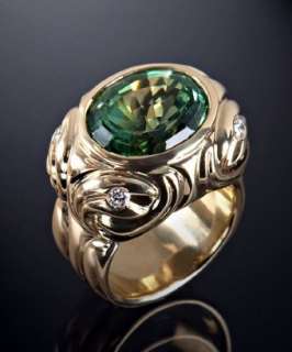 Elizabeth Rand green tourmaline and diamond scroll ring   up 