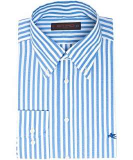 Etro light blue and white striped button down dress shirt   up 