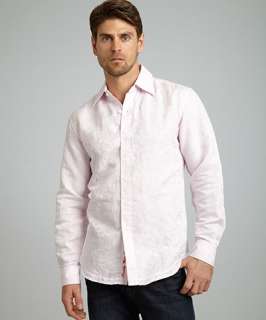 Robert Graham pink linen cotton swirl embroidered Big Bamboo button 
