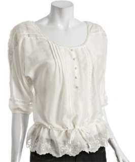 Isabel Lu white silk cotton embroidered blouse  