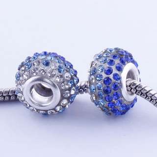 1X Tresor Navy Blue&Clear Line Crystal Charm European Resin Beads Fit 