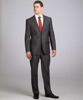 Joseph Abboud grey herringbone super 130s wool 2 button suit with flat 