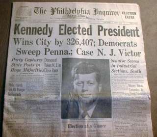 1960 newspaper w BIG Headline & Picture JOHN F KENNEDY ELECTED US 