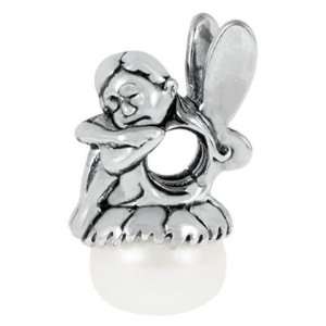  22mm Angel with White Pearl Large Hole Bead   Rhodium 