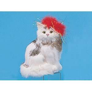  Cat Medium Sitting W/Hat Collectible Figurine Furry Lifelike 