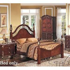  Queen Size Metal & Wood Bed Brown Finish