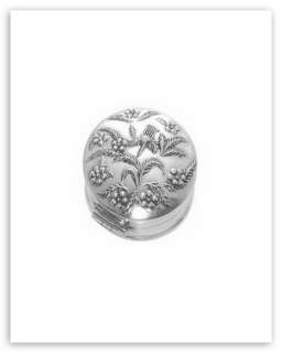 Antique Floral Design Round Pillbox Sterling Silver  