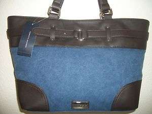   NEW TOMMY HILFIGER WOMENS DENIM/LEATHER TOTE BAG  BLUE/BROWN  