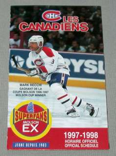1997 98 Montreal Canadiens NHL Hockey Molson Schedule  