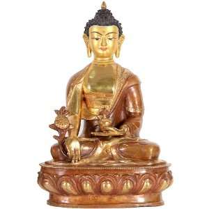  The Medicine Buddha   Copper Sculpture Gilded with 24 