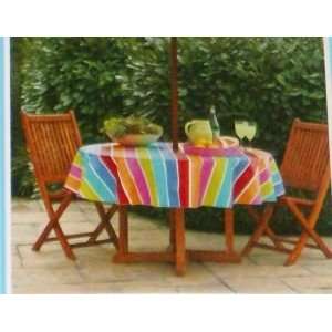  Pretty Colorful Stripe Vinyl Umbrella Tablecloth 70 Round Outdoor 