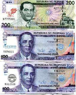 PHILIPPINES 100 100 200 Piso 2011 UNC Commem set 3 pcs  