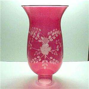 Cranberry Glass Floral 1 5/8 X 8 Hurricane Lamp Shade  