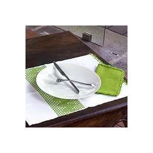  NOVICA Placemats and napkins, Hot Lime (set for 2 