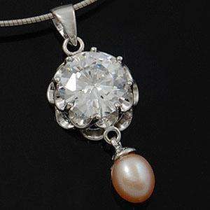 White CZ Pink Pearl Sterling Silver Pendant 10118  