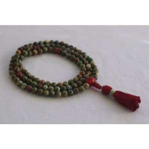   6mm Rhyolite and Banded Red Agate Mala Prayer Beads 