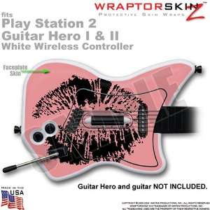 PS2 Guitar Hero I & II White Wireless Controller Skin Big Kiss Black 