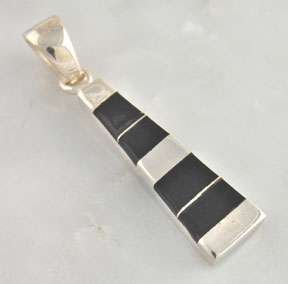 Sterling Silver Onyx Inlay Stick Necklace Pendant  