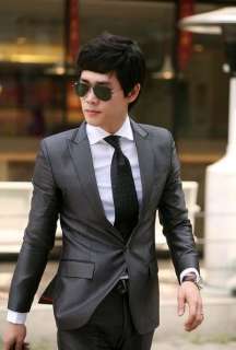   Mens Slim Skinny Fit Shiny Dark Gray Suit 63 (US size 38R)  