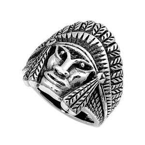    Sterling Silver Native American Chief Mens Ring   Size 8 Jewelry