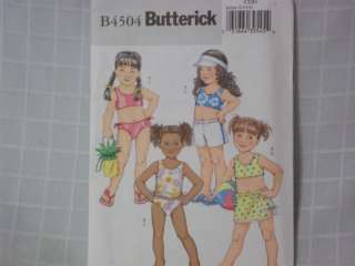 BUTTERICK 4504 girls 6 7 8 swimsuit top briefs skirt shorts bag sewing 