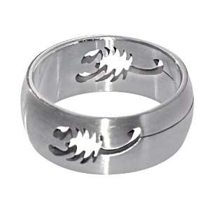  Steel Ring with Laser Etched Scorpion Design   Size 11 Jewelry