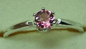 genuine PINK TOURMALINE solitaire ring sterling silver sz7.5 dainty 1 