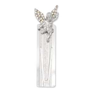   Silver tone angel with Aurora Borealis crystal accents bookmark